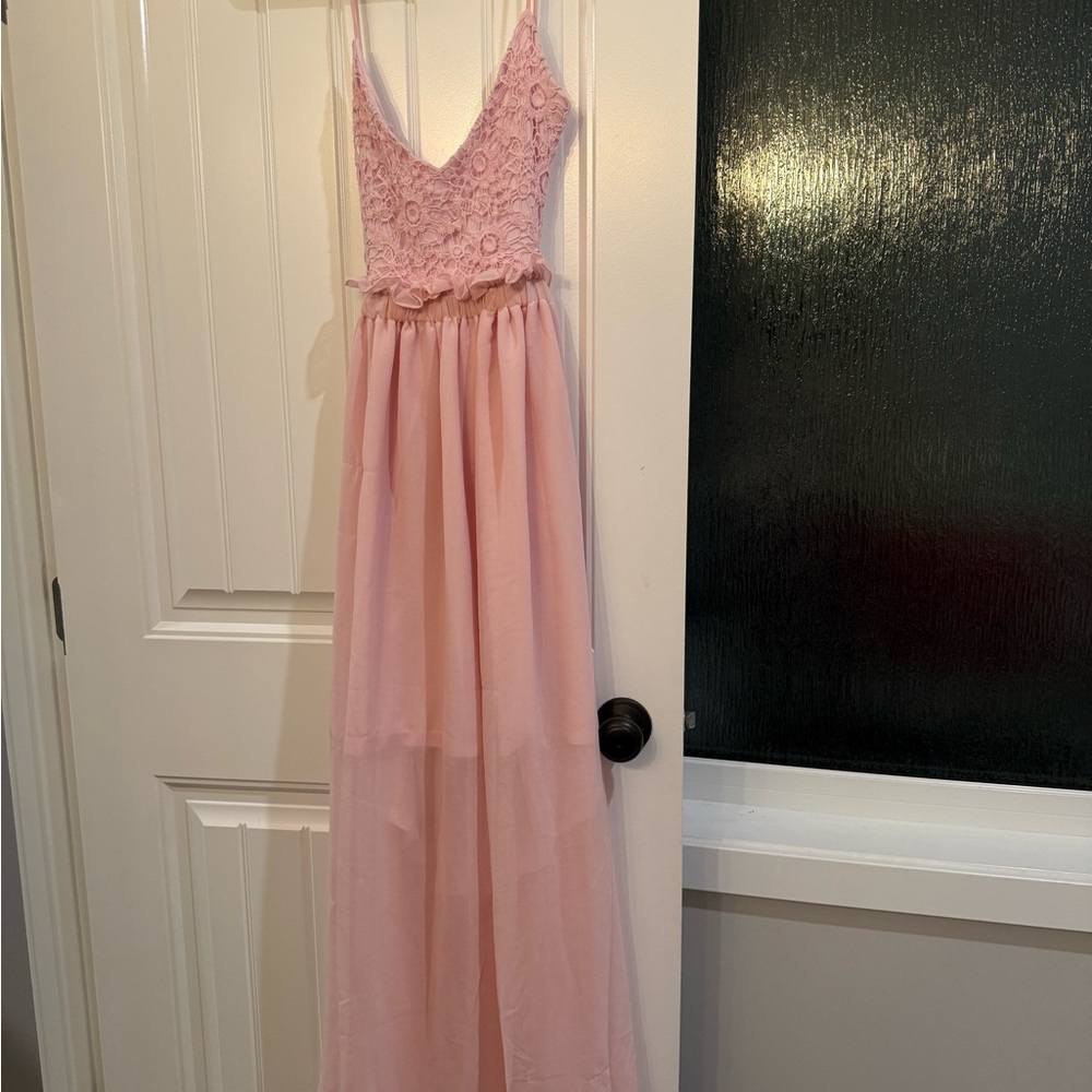 Maternity - Blush Pink Lace Bodice Maxi Dress
